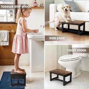 Adjustable Industrial Step Stool - 3 Height Levels - Wood & Metal